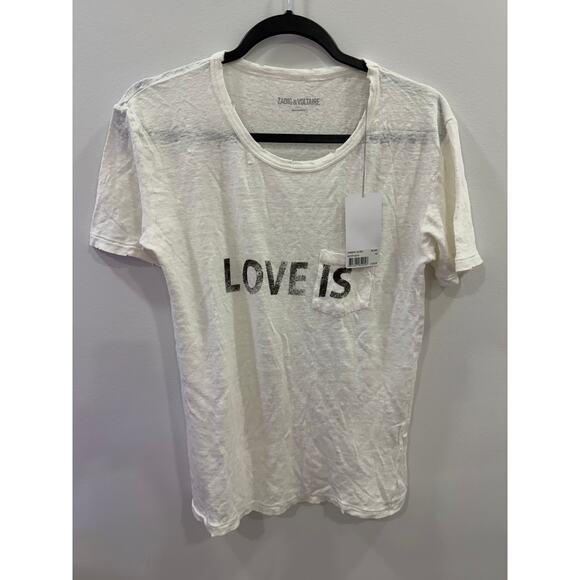 New Zadig & Voltaire Amber Linen “Love Is” Tee Shirt NWT Size XS - Picture 2 of 6
